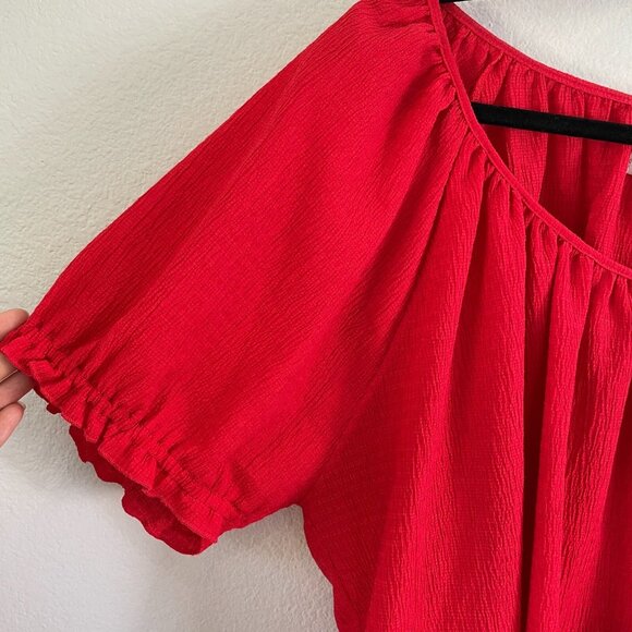 Madewell Texture & Thread Womens Plus 2X Red Peasant Top Short Sleeve Shirt - Picture 7 of 9
